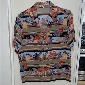 Cooke Street Honolulu Vintage Floral Striped Short Sleeve Hawaiian Shirt | L